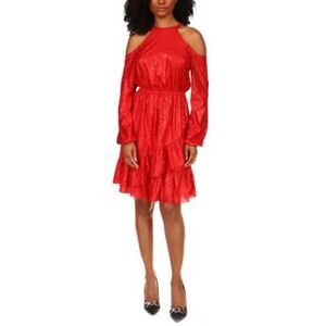Michael Kors Printed Cold-Shoulder Dress In Crimson - XL